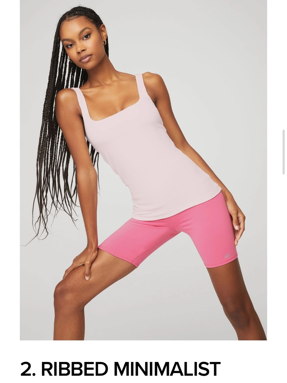 Alo Yoga square neck ribbed bra tank soft pink PTP 15.5”